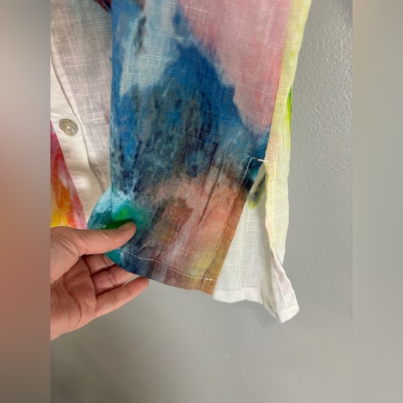 Soft Surroundings Isla Grande 100% Cotton Multicolor Watercolor Button Front Top - Picture 8 of 12